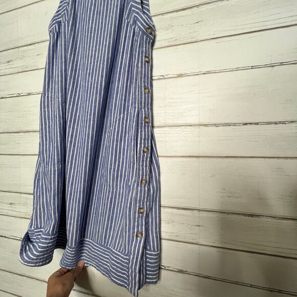 For Cynthia Linen Blend Blue White Stripe Dress Size Large - Picture 9 of 10